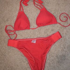 Red two piece swim suit